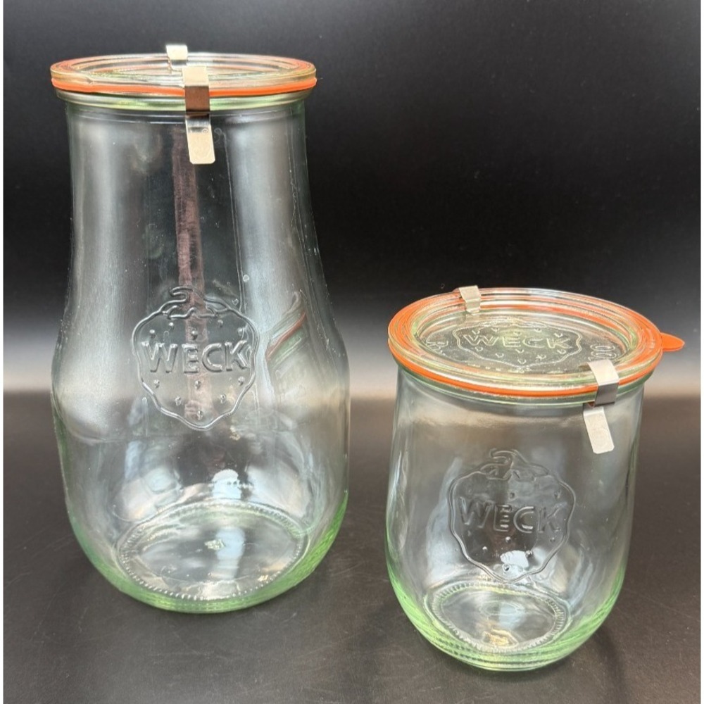 Pair - Weck Jars - 2.5L Tulip Jar and 1 L Wide Mouth Jar w/ Lids/Clamps/Seals